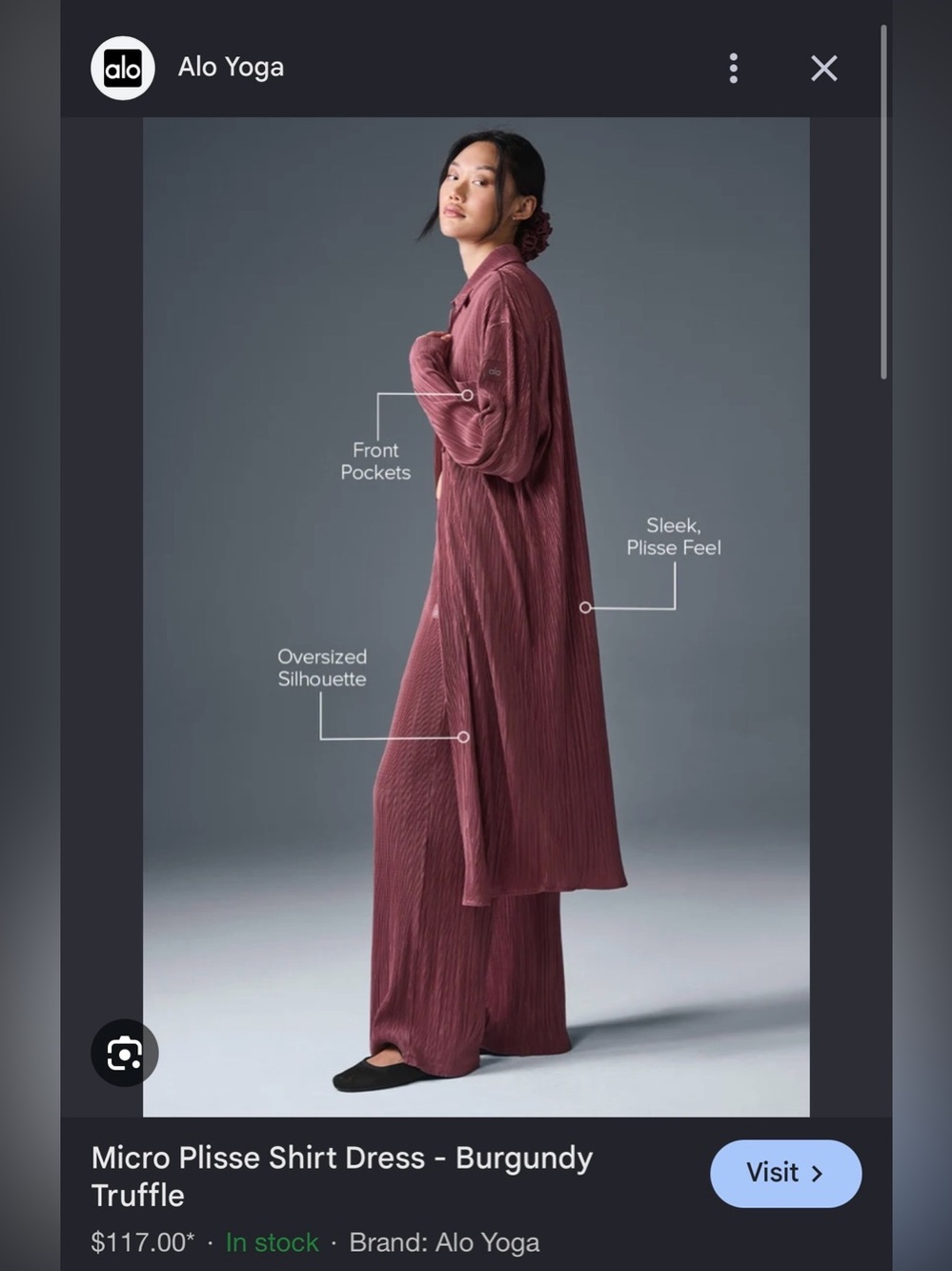 ALO micro plisse shirt dress size M - Picture 5 of 8